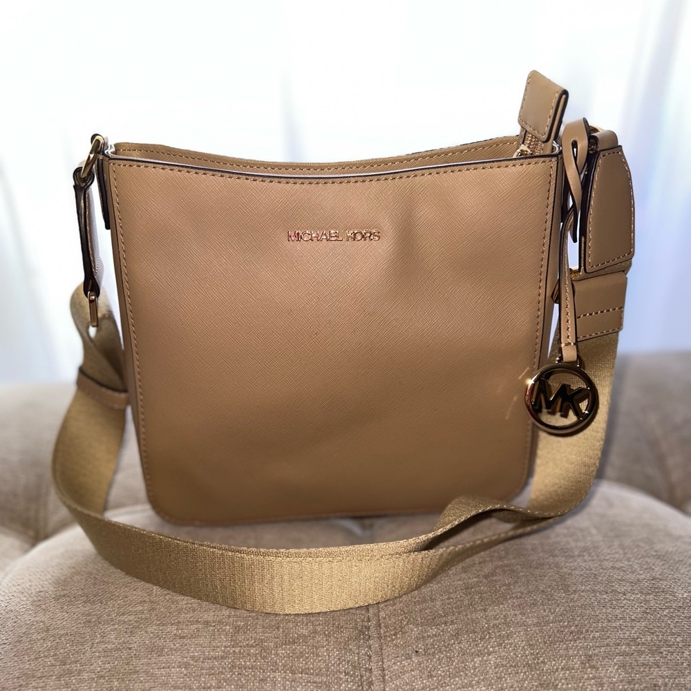 Michael Kors Tan Leather Crossbody Bag with Adjustable Strap